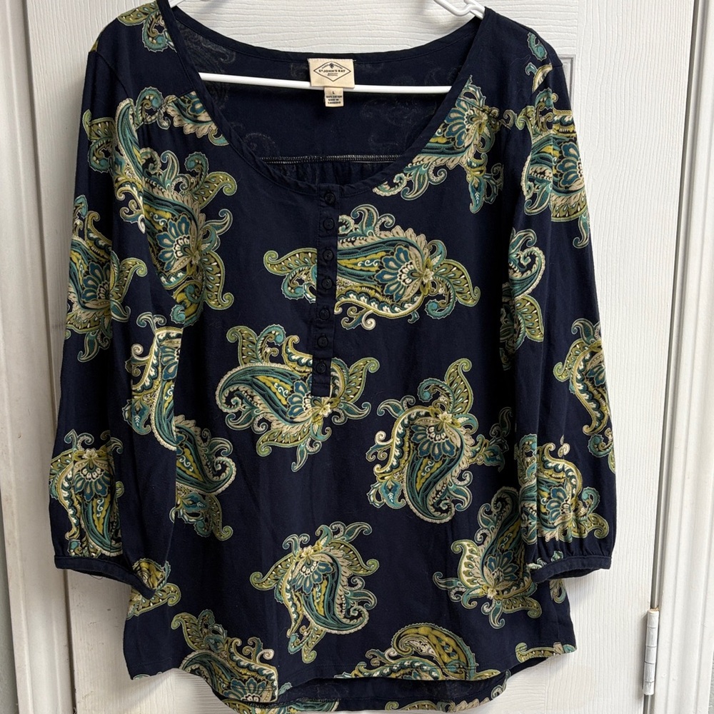 St. John's Bay Navy Blouse with Green Paisley